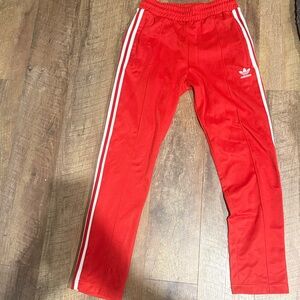 Adidas front crease Men's Red Joggers with White Stripes